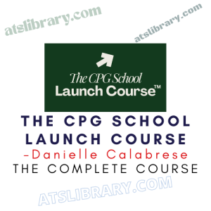 Logo for The CPG School Launch Course by Danielle Calabrese, featuring a green banner and bold, split-line title text, branding included.