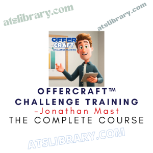Course cover showing a cartoon trainer holding a tablet; title reads 'OfferCraft Challenge Training' by Jonathan Mast, subtitle 'The Complete Course'